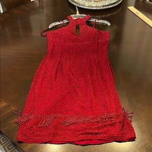 Beaded Red Halter Cut Out Mini Dress for Cocktail